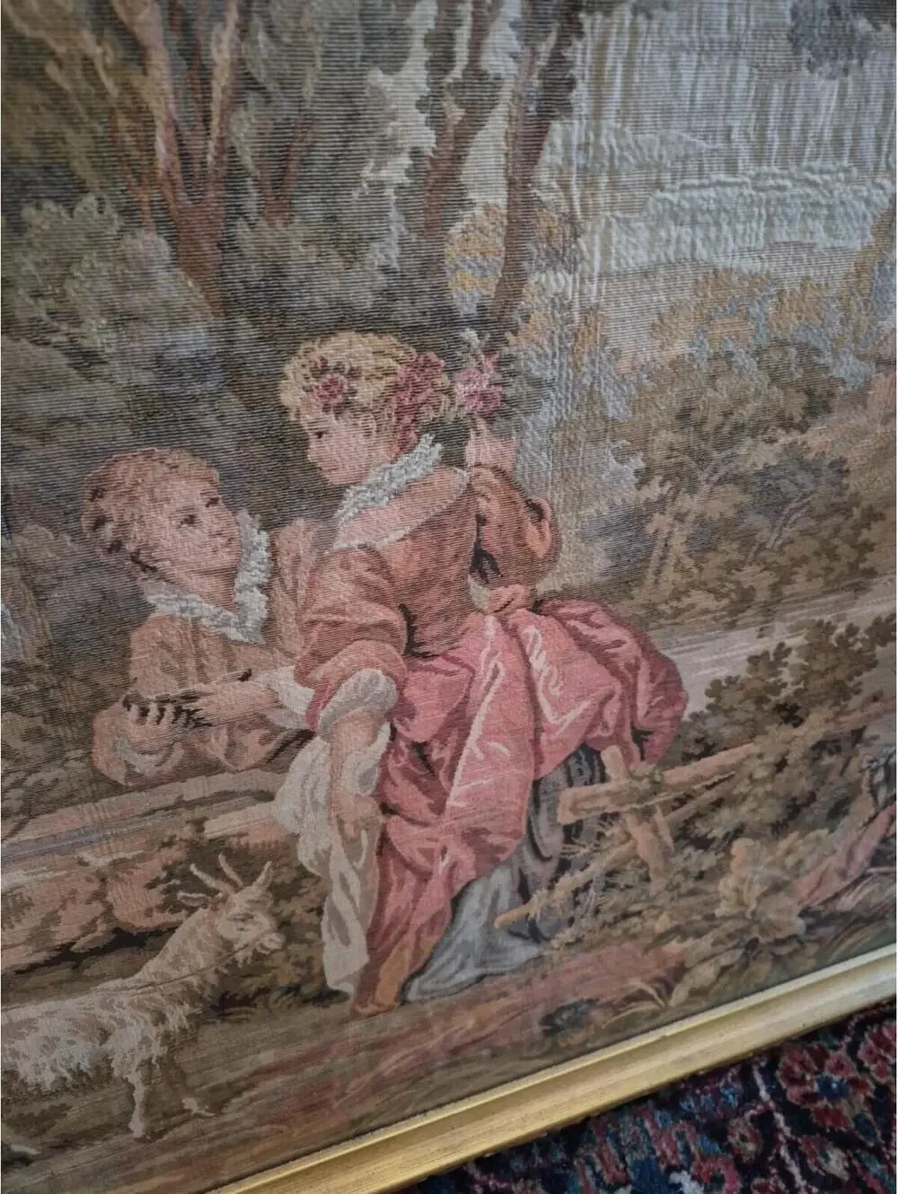 Vintage French Aubusson Jaquar Tapestry Wallhanging 42.5